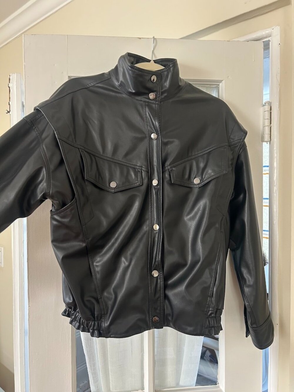 Agolde Black Faux Leather Button-Front Jacket | Color: Black | Size: S 